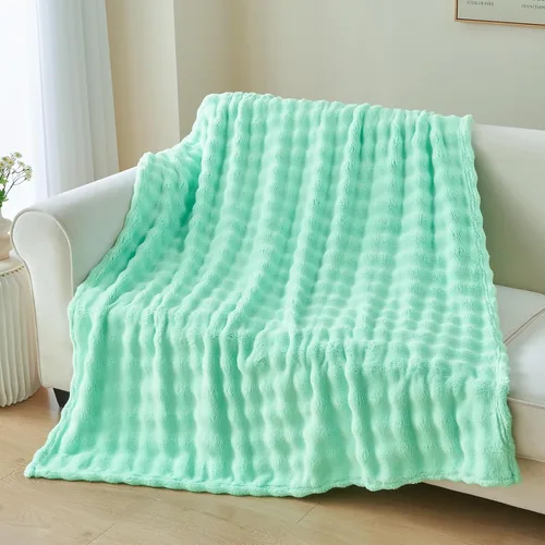 Vista 2 de NEWCOSPLAY Manta para Sofá Aqua Súper Suave de Franela Polar 3D Burbuja Ligera Manta de Cama para Uso en Todas las Estaciones (Aqua, Throw(50"x60"))