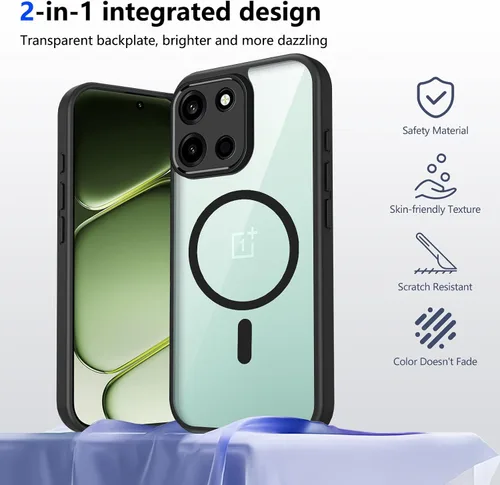 Vista 594 de Funda magnética transparente compatible con Xiaomi 17T, color negro 2 en 1 PC + TPU cubierta de teléfono a prueba de golpes, carcasa protectora