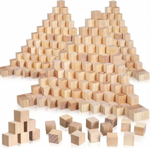 Vista 10 de Barydat 300 piezas 1 cm de bloques de madera, bloques sin acabar para manualidades, bloques de madera lisa para proyectos de manualidades, bloques