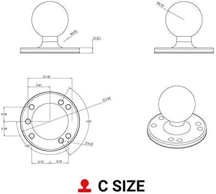 Vista 5 de RAM Mounts Placa redonda con bola RAM-202U con bola de tamaño C de 15 pulgadas