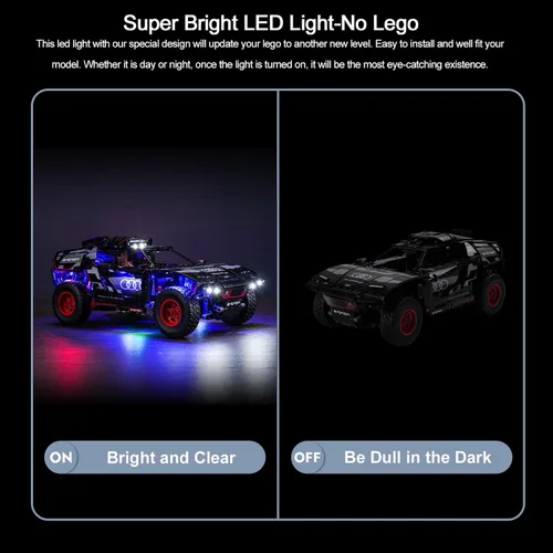 Vista 5 de BrickBling Luz LED para Lego Technic Audi RS Q e-tron 42160, kit de iluminación DIY para Lego 42160 (sin modelo)