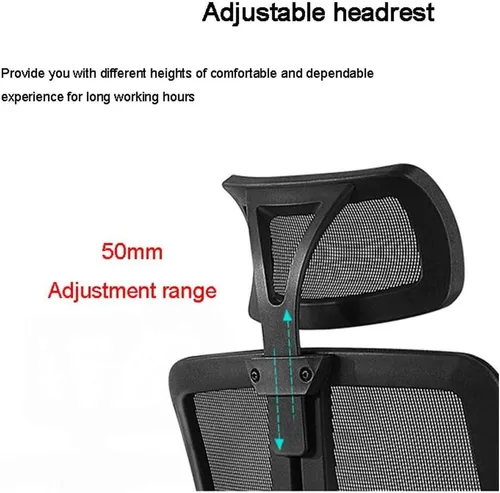 Vista 3 de Silla de oficina ergonómica de malla, silla de escritorio para computadora, asiento y respaldo de malla, reposacabezas ancho, soporte lumbar