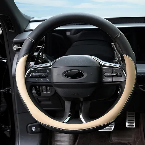 Vista 3 de Valleycomfy - Funda universal de volante de piel de microfibra, 15 pulgadas, color beige