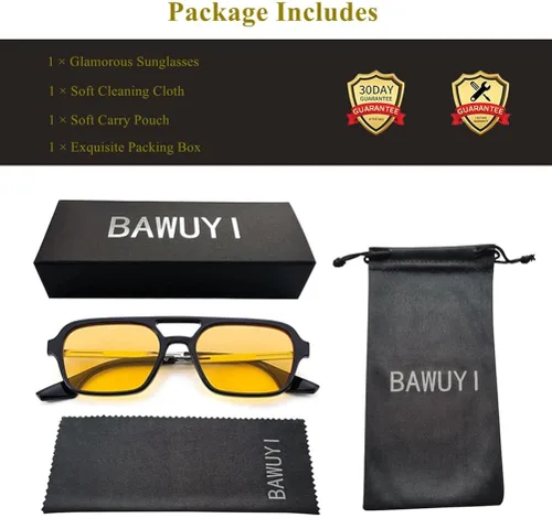 Vista 6 de BAWUYI Gafas de sol estilo aviador cuadradas retro de los años 70 para mujeres y hombres, de moda, vintage, planas, estrechas, tintadas, UV400