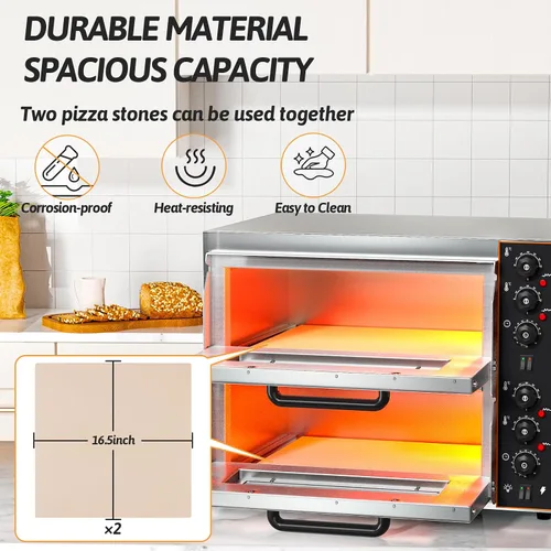 Vista 2 de Shikha Horno de pizza comercial de 16 pulgadas, máquina eléctrica de doble capa para hacer pizza con piedra, temporizador de acero inoxidable