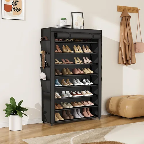 Vista 2 de Zapatero con Cubierta, Organizador de Zapatos de 8 Niveles Alto para 36-45 Pares de Zapatos y Botas, Gran Estante de Almacenamiento de Zapatos