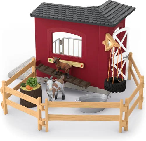 Vista 10 de Schleich Farm World – Juego de 31 piezas de establo de cabras con 2 figuras de cabras y accesorios – Juguetes de animales de granja para niños
