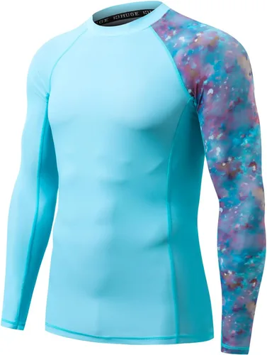 Vista 23 de HUGE SPORTS Camiseta de protección contra erupciones de manga larga para hombre UPF 50+ con protección UV, de secado rápido, con costuras