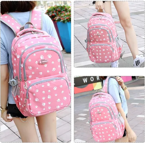 Vista 7 de goldwheat Mochila para niñas, bolsa de escuela intermedia, ligera, resistente al agua, Negro-a, Mochila escolar