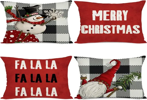 Vista 8 de Artmag Juego de 4 fundas de almohada de Navidad de 16 x 16 pulgadas, decoración de casa de campo Hello Winter Gnomes Merry Bright fundas de almohada