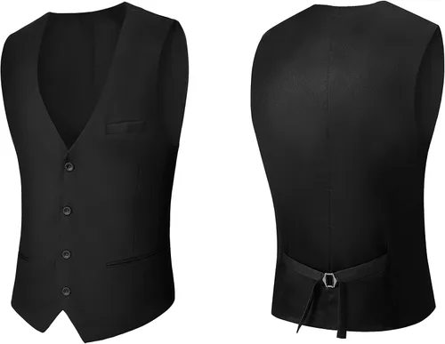 Vista 8 de MAGE MALE Men's 3 Pieces Black Suit Elegant Solid One Button Slim Fit Single Breasted Party Blazer Vest Pants Set