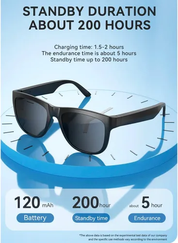 Vista 8 de GS01 Smart Bluetooth Gafas de sol, gafas de sol de audio con altavoz, lente polarizada UV400, música abierta del oído, control táctil