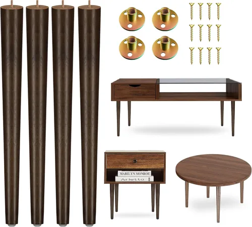 Vista 18 de Yes4All Juego de 4 Patas de Muebles de Madera Redondas de 4 Pulgadas - Pies de Repuesto de Madera para Sofá, Cama, Banco - Patas Cónicas Ajustables