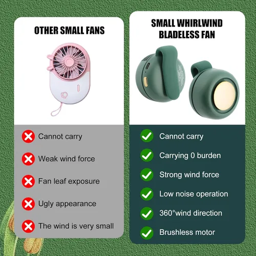Vista 7 de enterlent Mini ventilador eléctrico portátil silencioso sin aspas, mini ventilador de torbellino para ventilador de clip de cintura (3 velocidades)