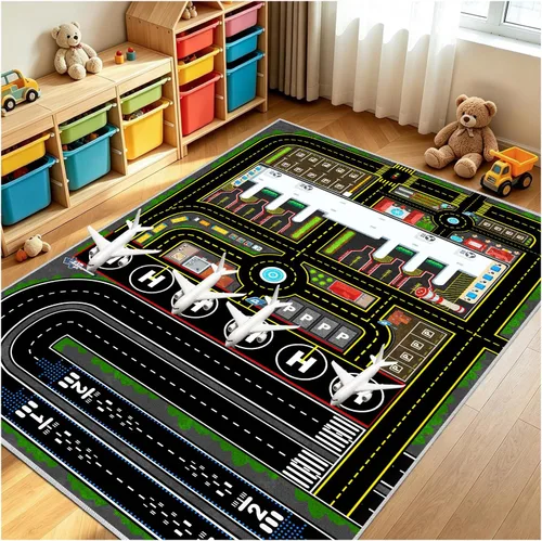 Vista 10 de Alfombra de coche para niños, alfombra de avión, alfombra de juego para autos de juguete, alfombra de pista de estacionamiento del aeropuerto