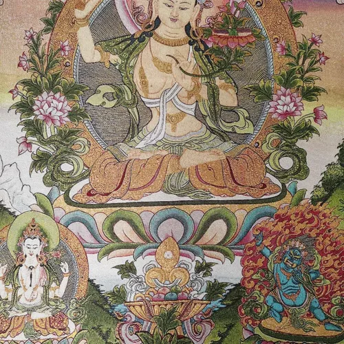 Vista 2 de Tela tibetana de seda de 36 pulgadas, bordado tibetano, budismo de seda, manjusri, bodhisattva, fénix, tangka, thangka, fengshui, para colgar
