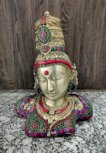 Vista 8 de Figura de ídolo de Parvati de latón de ballena blanca, pieza decorativa para el hogar