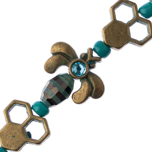 Vista 2 de John Bead Hilo de cuentas de 5 pulgadas, panal y abejas azul y negro Pátina Detalles de bronce antiguo