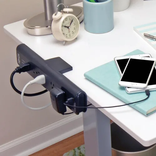 Vista 3 de Tripp Lite Protector de sobretensiones con abrazadera de escritorio, 6 salidas y 2 USB, resistente a las microbrías, cable trenzado de 8 pies, 2100