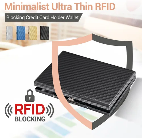 Vista 59 de BONSYL® Soporte para tarjetas de crédito, cartera delgada de metal con bloqueo RFID, con 6 ranuras para tarjetas, para mujeres y hombres.