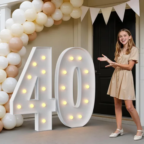 Vista 15 de IMPRSV Letras de mosaico iluminadas de marquesina, 4 pies para globos y fiestas, decoración de kit de arco