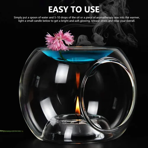 Vista 7 de Uonlytech Portavelas de vidrio transparente quemador de aceite esencial Quemador de cera de vela de tarta calentador difusor aroma calentadores