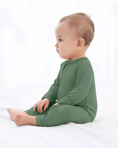 Vista 5 de GUISBY Pijama de bambú sin pies para bebé con mitones, manga larga con cremallera, se adapta cómodamente a los que duermen, paquete de 4