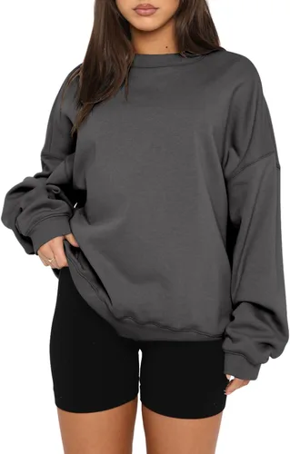 Vista 2 de Angerella Sudaderas de manga larga para mujer, estilo casual, cuello redondo, ajuste holgado, sudadera con capucha de forro polar para otoño
