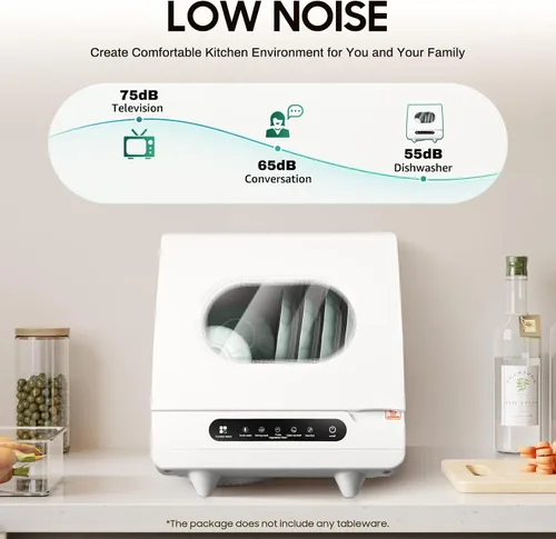 Vista 6 de Mini lavavajillas de encimera de 1200 W, control de panel completo, lavadora de platos portátil y compacta, 5 programas de lavado de 2 a 6
