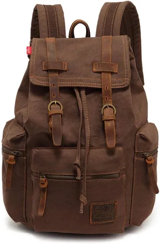 Vista 7 de koolehaoda Mochila de lona vintage unisex casual para laptop de 12 a 17 pulgadas, mochila de viaje, camping, senderismo (L, verde militar)