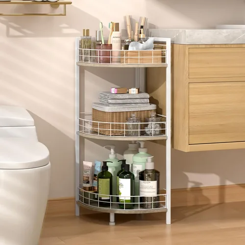 Vista 8 de DAOUTIME Estante de pie para baño, soporte de esquina de 3 niveles, estantes independientes, soporte de esquina curvado triangular para espacio