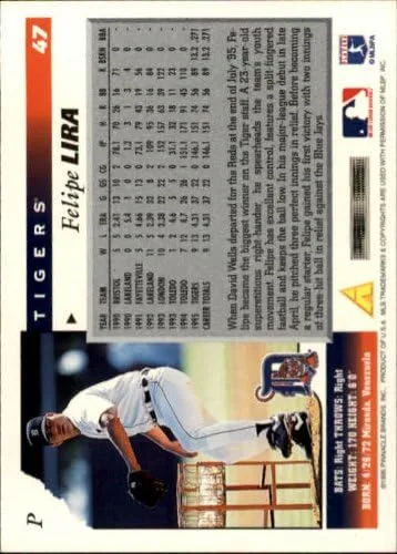 Vista 2 de 1996 Tarjeta de Béisbol #47 Felipe Lira