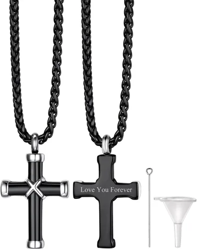 Vista 24 de Richsteel Collares de urna para cenizas para mujeres y hombres, collar con colgante de cremación para cenizas, joyería conmemorativa de acero