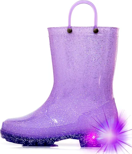 Vista 13 de HugRain - Botas de lluvia con luces para niños pequeños Cosmos Negro