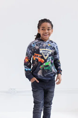 Vista 5 de Monster Jam Zombie Grave Digger Megalodon - Sudadera con capucha de forro polar para niños pequeños a grandes
