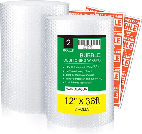 Vista 6 de 1 rollo de 30.5 cm x 10.97 m de envoltura de burbujas de nylon perforada para cajas de mudanza, suministros de acolchado para envío Wanguagua