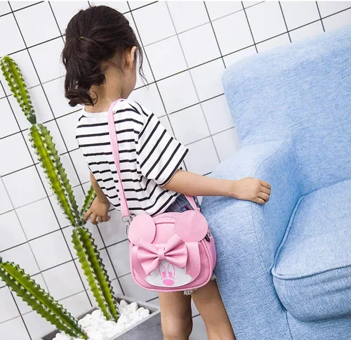 Vista 6 de RARITYUS Lindo bolso cruzado con lazo y orejas de ratón, bolso de hombro para niños y niñas