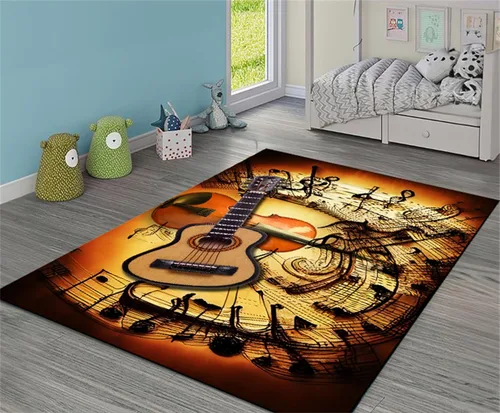 Vista 2 de Alfombra de guitarra, 3 x 4 pies, alfombra de guitarra eléctrica, para interiores, antideslizante, reducción de ruido, lavable a máquina, alfombra