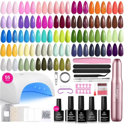 Vista 9 de Beetles - Kit de esmalte de uñas de gel con luz UV, 80 unidades, 55 colores Color Enchantment with Everything Base Top Coat Beginner Starter at