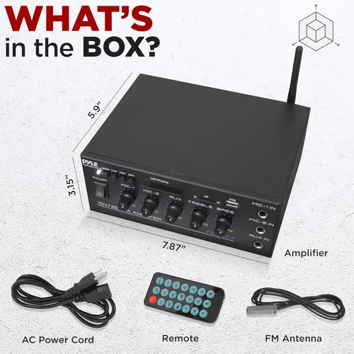 Vista 7 de Pyle Mini amplificador de potencia para el hogar compacto - Receptor estéreo de audio pequeño inteligente de 40 W con micrófono AUX 2 EN