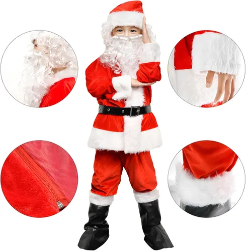 Vista 3 de Traje de Papá Noel para niños, disfraz de Navidad para niños, disfraz de Halloween para cosplay