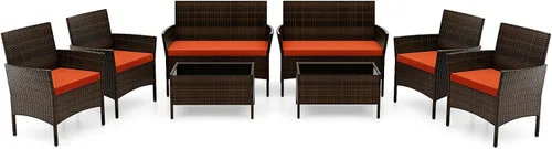 Vista 31 de RELAX4LIFE Juego de muebles de patio de 4 piezas – Juego de muebles de ratán para conversación al aire libre con cojines, mesa de centro de cristal