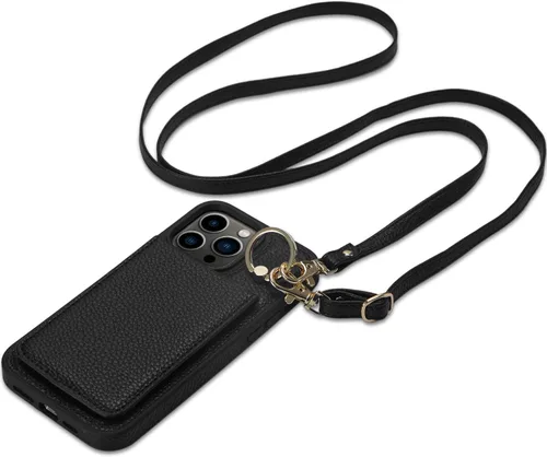 Vista 25 de Funda para iPhone 12 Pro/12, 6.1'', Funda Cartera Cruzada Desmontable con Ranuras para Tarjetas con Bloqueo RFID, Anillo de Soporte 360, Funda Negro