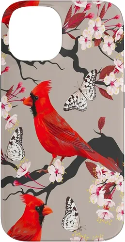 Vista 4 de Funda para iPhone 16 Women Girls Cardinals Red With Floral Butterfly