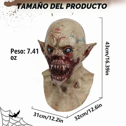 Vista 6 de Máscara de vampiro aterradora para adultos, monstruo zombi espeluznante
