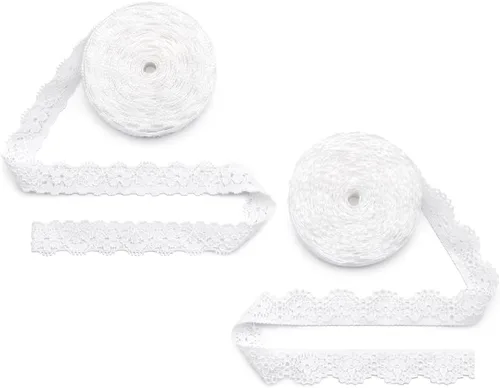 Vista 31 de SEMINI Cinta elástica de encaje de 1 pulgada de ancho para costura, manualidades, boda, fiesta, decoración, ropa (beige)