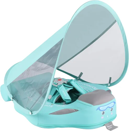 Vista 11 de GENTEACO Mambobaby Baby Swim Float with Canopy Non-Inflatable Infant Pool Float with Tail Solid Skin-Friendly Material for 3-24 Months Toddler Boys