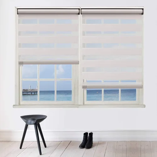 Vista 2 de Persianas enrollables sin cordones con diseño de cebra, de doble capa, para privacidad y control de la luz, color blanco (36 x 72 pulgadas)