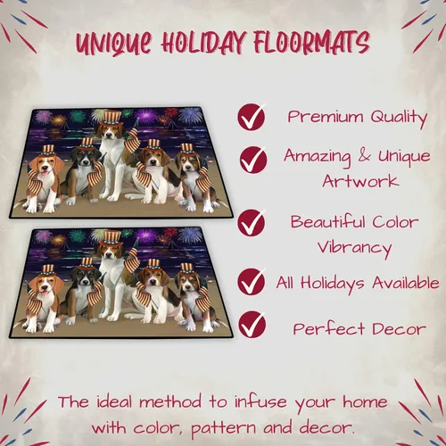 Vista 3 de Doggie of the Day American English Foxhound Dogs Floor Mat - 4th of July Independence Day - Best Dog Doormat - Protector Decor - Unique Portrait Art