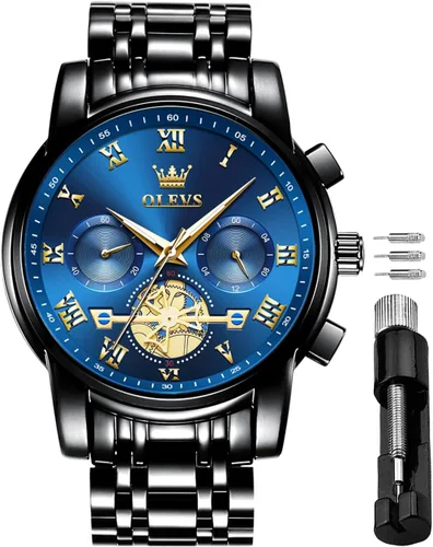 Vista 15 de OLEVS Relojes impermeables para hombre, de acero inoxidable, con cronógrafo, de lujo, color blanco, luminoso, de gran cara, analógico, de cuarzo